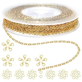 JINJUMEI 1 Roll 10 Metre Gold Link Chain Jewellery Making Chain Necklace Chain Metal Chain with 50 Jump Rings and 20 Lobster Clasps for DIY Bracelet Chain Jewellery Making