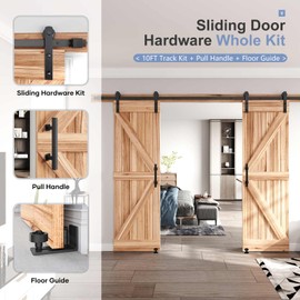 EaseLife 10 FT Double Sliding Barn Door Track and Handle Hardware Kit,Heavy Duty,Straight Pulley,Slide Smoothly Quietly,Easy Install (10FT Track Kit for 27"~30" Wide Double Door)