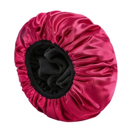 YIZIJIZI Triple Layer Reusable Waterproof Shower Cap for Women Large Terry Lined Hair Cap for Long Thick Hair Travel Bath Care Red