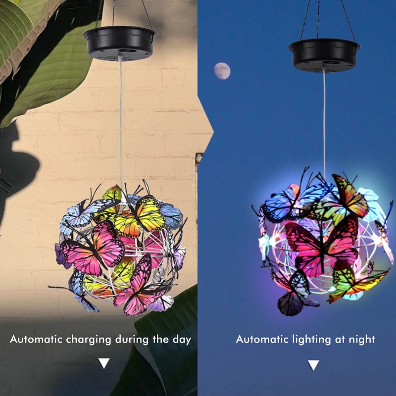 Solar Powered Garden Hanging Lights Mesh Orb with Butterflies Waterproof