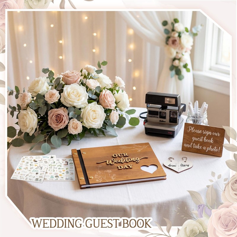 Rustic Wooden Wedding Guest Book Memory Book for Wedding Wooden