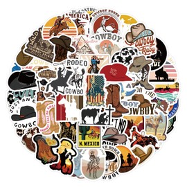 60pcs Western Cowboy Stickers Wild Western Cow Lover Gifts Cow Boy Aesthetic Waterproof Stickers for Water Bottle,Laptop,Skateboard - Rodeo Themed Party Decoration Favors Decor for Teen Boy Bedroom