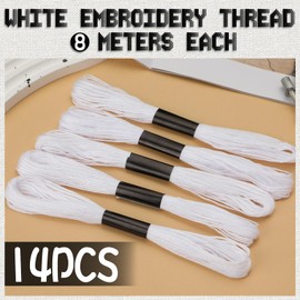 14 Skeins White Embroidery Floss, White Embroidery Thread, Friendship Bracelet String, Cross Stitch for DIY Making, Embroidery Crafts