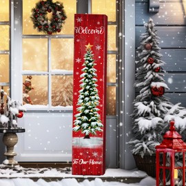 SmoothNovelty Christmas Welcome Porch Sign Outdoor 7.8 x 47 Inch Christmas Porch Decor Christmas Decoration Outdoor Porch Leaner for Xmas Party Patio Front Door Standing Wall Home Decor(Pine Tree)