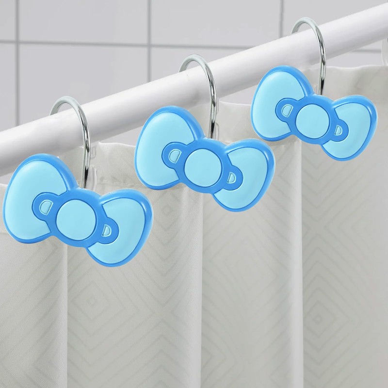 CTOHN 12-Piece Blue Bow Shower Curtain Hooks, Cute Stainless Steel