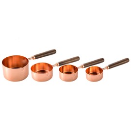 4-Piece Stainless Steel Measuring Cups Set with Wooden Handles – Engraved Measurement Cups for Baking and Kitchen Use, Stylish and Durable Measure Cup Set, Rose Gold