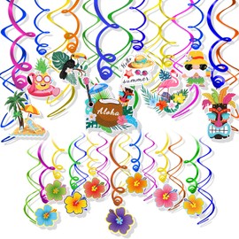 HOWAF Hawaii Hanging Decoration, Pack of 30 Parrot Flamingo Hawaiian Hibiscus Hanging Decoration Ceiling Hanger Spiral Garland for Hawaiian Party Decoration Birthday Tropical Summer Tiki Party