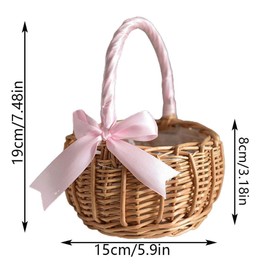 Wicker Braided Flower Basket, Woven Flower Basket, Rattan Basket, Scatter Basket, Wedding Basket, Suitable for Wedding Decoration, Picnic, Anniversary, Birthday Party