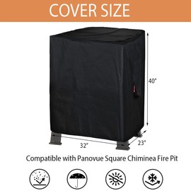 SheeChung Fire Pit Cover 32" Lx23 Wx40 H for Panovue Metal Chiminea Fire Pit,Heavy Duty 600D Outdoor Cover for Wood Burning Fire Pits,Waterproof Square Chimineas Fireplace Protection