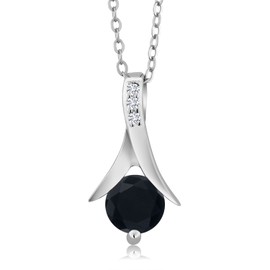 Gem Stone King 925 Sterling Silver Black Onyx and White Lab Grown Diamond Pendant Necklace For Women (0.85 Cttw, Gemstone Birthstone, with 18 Inch Chain)