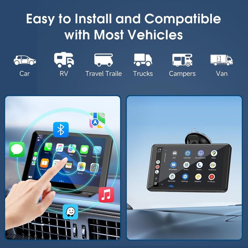 Carplay Screen for Car, 7" HD Wireless Portable Car Play