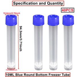 HUAZIZ Pack of 40 10 ml Freezing Tubes, Blue, 10 ml Blue with Lid, Plastic Cryo Tube, Test Tube Test Tube, Test Tube for Laboratory