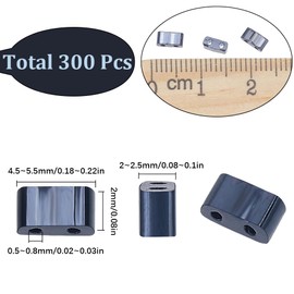 SUNNYCLUE 1 Box 300Pcs Tila Beads Bulk 1/2 Two Hole Beads Opaque Black 2 Hole Beads Japanese Tile Beads Rectangle Square Loose Spacer Beads for Jewellery Making Kits Beading Friendship Bracelets