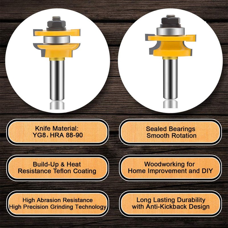 LEATBUY 3 PCS Router Bit Set 1/2-Inch Shank, Tongue Groove