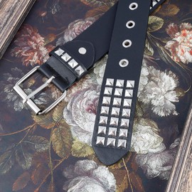 Eigso Punk Leather Gothic Waist Belt for Women Men 80s Party Rave Round Rivets Gothic Rivet Belt for Women Men Adjustable, black 3