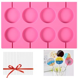 Lollipop Molds Sucker Molds Candy Molds Silicone 8 Rounds Nonstick Hard Candy Silicone Lollipop Mold With 20 Sticks for Easily Make Candies,Panels,Jellies, Etc.