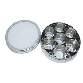 Masala Dabba Transparent Lid - 7 Compartments, Masala Box, Stainless Steel Spice Box Indian Masala Dabba Stainless Steel Masala Dabba Spice Container Box with 7 Spoons Kitchen Spice Box Spice Box