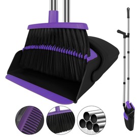 UDUK Broom with Dustpan Combo Set, 51" Household Dustpans and Broom, Standing Dust Pan Set for Home, Purple Cleaning Set for Kitchen Lobby Indoor Outdoor