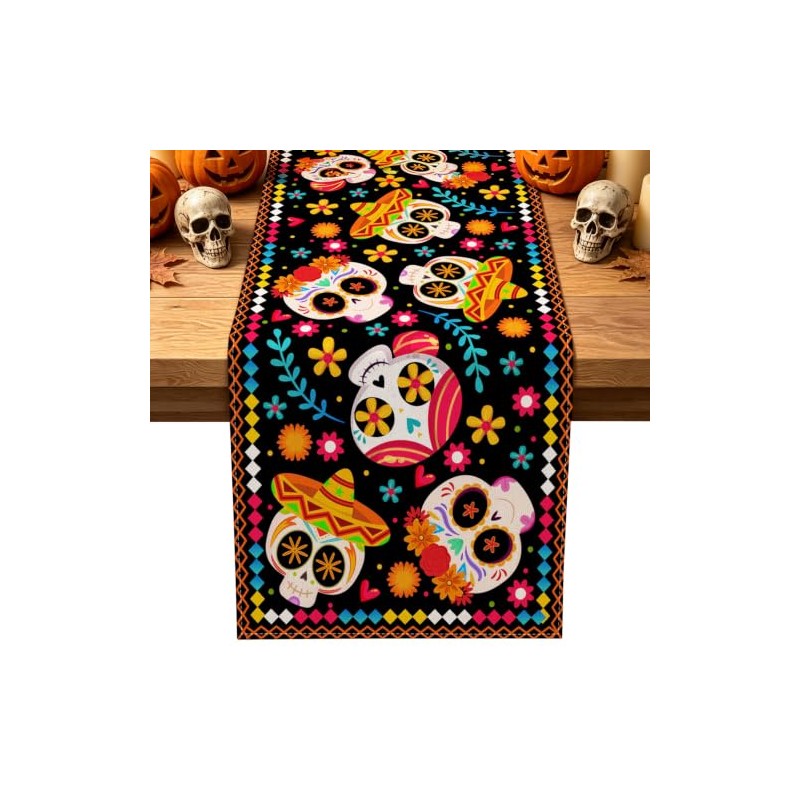 Camino de Mesa Dia de Muertos Decoracion Halloween,183 x 33cm
