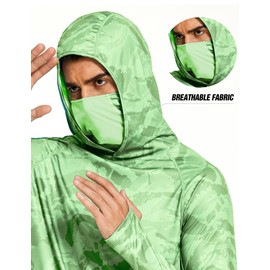 Mens Sun Shirts with Mask SPF Fishing Hoodies for Men Long Sleeve Camo Outdoor Hiking Athletic Shirts with Hood UV Clothing