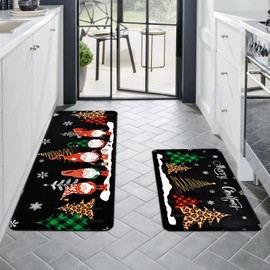 FRAMICS Christmas Kitchen Rugs Set of 2, Absorbent Christmas Tree Gnome Kitchen Mats for Floor, Winter Decorative Kitchen Rugs Non Slip Washable, Christmas Decorations, 18'' x 48'' + 18'' x 30''