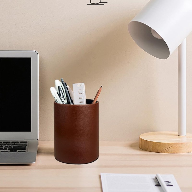 Fosinz Pen Pencil Holder Cup Container PU Leather Desk Organizer