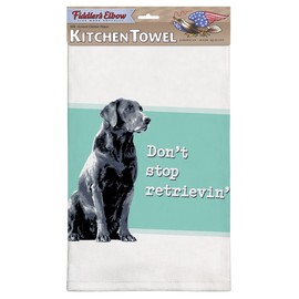Fiddler's Elbow Don't Stop Retrievin' Black Lab Kitchen Towel, 100% Cotton Dog Themed Towel, Eco-Friendly Dish Towel with Hanging Loop