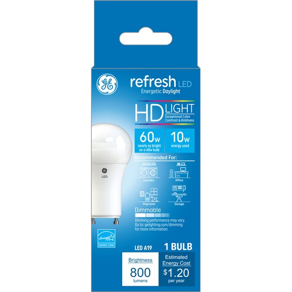 GE Lighting Refresh LED Light Bulbs, 10 Watts (60 Watt Equivalent) Plug-In GU24 Base, HD Light, Dimmable (1 Pack)