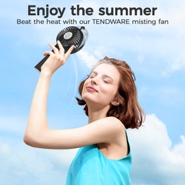 TENDWARE Handheld Fan Portable Misting Fan 180° Foldable USB Rechargeable Cooling for Summer Travel Outdoor Office Makeup Women Gift (Black)