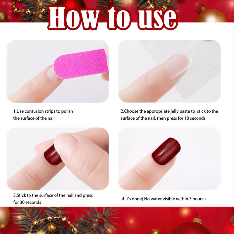 Christmas False Nails, 24 Pieces Christmas Red False Nails Set,