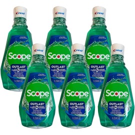 Crest Pack of (6) Crest Scope Outlast Mouthwash, Long Lasting Mint, 33.8 Fluid Ounce