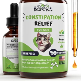 Woof 'n' Purr Cat Constipation Relief - May Help to Reduce Constipation & Blocked Bowels, Improve Bowel Movement, & Much More - Constipation Relief for Cats - Cat Laxative - 1 fl oz - Chicken Flavor