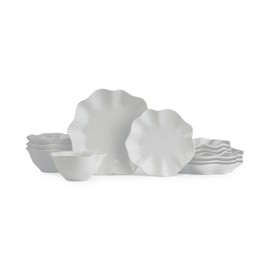 Portmeirion Sophie Conran Floret 12 Piece Dinnerware Set | Service for 4 | Elegant Dinnerware Serving Plates | Appetizer, Buffet, Dinner, and Lunch Plates | Dishwasher Safe – Dove Gray