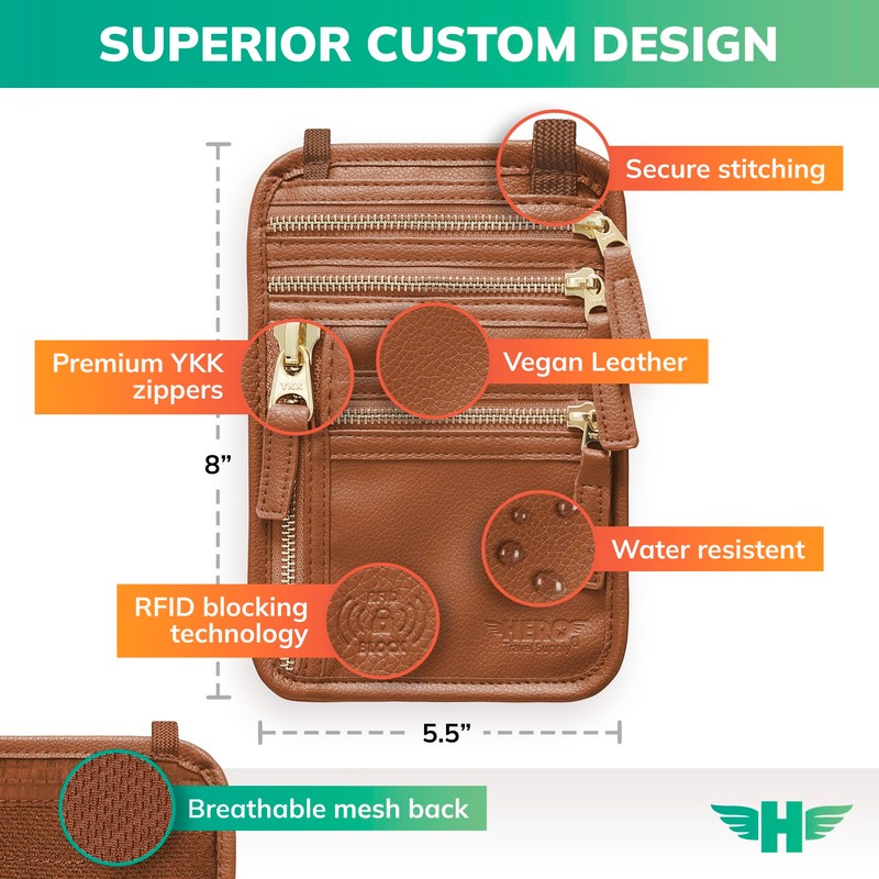 HERO Neck Wallet – RFID Blocking Vegan Leather Passport Holder