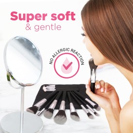 15pc Makeup Brush Set, Black & Silver with Black Bag