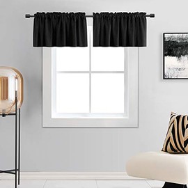 DONREN 18 Inches Long Blackout Curtain Valances for Windows - 2 Panels Blackout Window Valances for Basement with Rod Pocket (Black,42 Inches Wide)