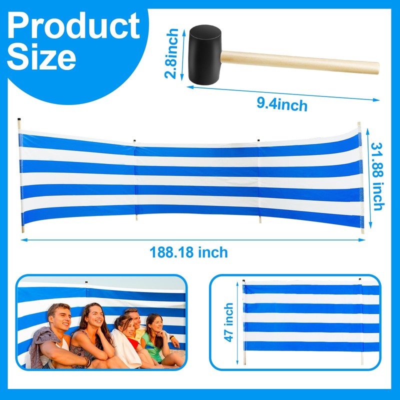 Beach Wind Screen 15.7ft Wind Blocker Beach Barrier Blue White