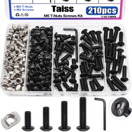 Taiss 210PCS M5 T-Nuts Screws Kit,Hammer Head T Slot Nut for 2020 Series Aluminum Extrusion,M5 Button Head Socket Cap Head Screws,Nut and Screw Kits