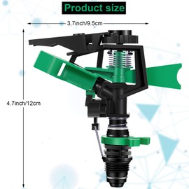 1/2 Inch Plastic Impact Sprinklers Adjustable 0 Degree to 360 Degree Pattern Plastic Sprinkler Head for Garden Watering Supplies (2 Pieces)