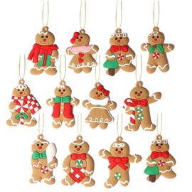 ARTEM Gingerbread Man Ornaments Gingerman Doll Hanging Charms Clay Figurine Ornaments for Christmas Tree Pendant Decoration, Holiday Decor, Set of 12