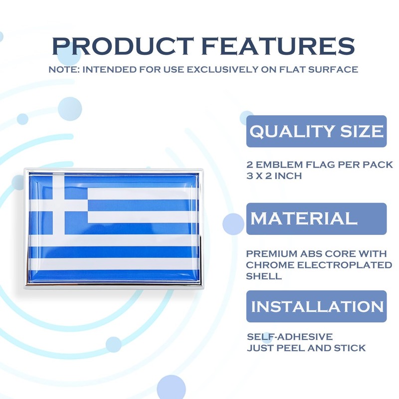 Perdecor Greece Flag Sticker Emblem Greek Decal Car Chrome Flags,