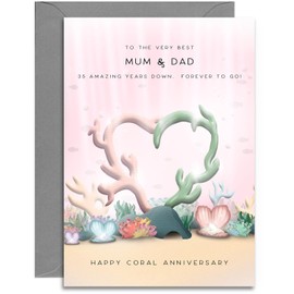 Mum & Dad 35th Anniversary Card - Coral Wedding Anniversary Card - Coral Hearts Design - A5 Size Card with Grey Envelope
