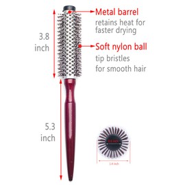 PERFEHAIR Small Round Hair Brush for Blow Drying With Soft Nylon Bristles, 1.6 Inch, for Short or Medium Curly Hair-Red