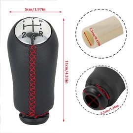 Juttzzei Renault Gear Knob 5 Gears with Adapter for Renault Clio 3 Clio 4 Megane 2 Scenic 2 Laguna 2 MK2 MK3 Kangoo Gear Lever Improved PU Leather Renault Clio Gear Knob Red Line