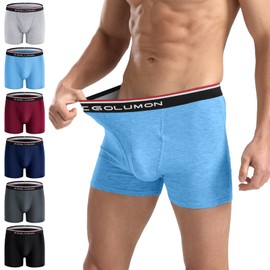 IGOLUMON Boxer Briefs, Men's, Open Front, Panties, Set of 6, Boxer Briefs, Antibacterial, Deodorizing, Absorbent, Quick Drying, Stretch, Breathable, Large Size, S, M, L, XL, 2XL, 3XL, 1 black + 1 blue