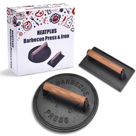 Smasher Burger Press,8.5 Inch Smash Bacon Press Heavy-Duty Cast Iron Griddle Press 3lbs & 8.2 Inch Rectangle Grill Press 2lbs for Hambergur,Panini,Steak & Sandwiches,Food-Grade Press with Wood Handle