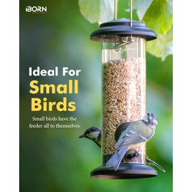 iBorn Pack of 2 Metal Hanging Bird Feeders for Small Birds, Bird Feeder Suitable for Outdoor Garden, Bird Feeder Made of Painted, Rust-Resistant Metal, 20 cm, Black