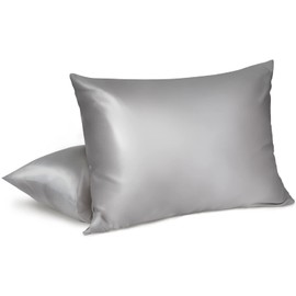 Fittia Satin Pillowcase 2 Pack, Silk Satin Pillow Cases for Hair and Skin with Zipper, Machine Washable, Light Grey, Standard, 20''x26''