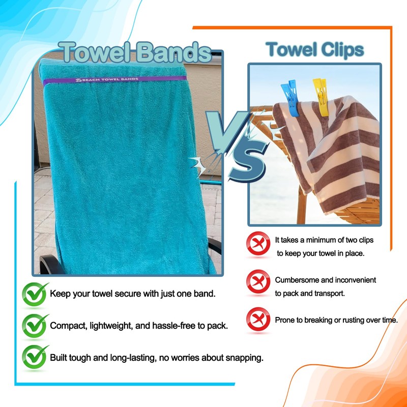 Tailoreadily 6 Pack Towel Bands, Secure Clips Alternative to Keep