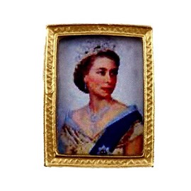 Melody Jane Dollhouse Miniature Accessories Queen Elizabeth II Portrait Picture Gold Frame